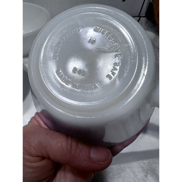 Anchor Hocking Milk Glass Ovenproof Microwaveable Handled Soup Bowls Set Of 4 - Picture 4 of 8